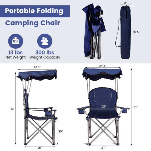 Portable Folding Beach Canopy Chair with Cup Holders-Blue