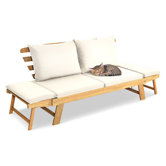 Adjustable  Patio Convertible Sofa with Thick Cushion-White