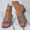 Open Toe Block Heel Buckle Sandals - Mocha / 41
