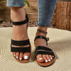 Open Toe Buckle Flat Sandals - Black / 42