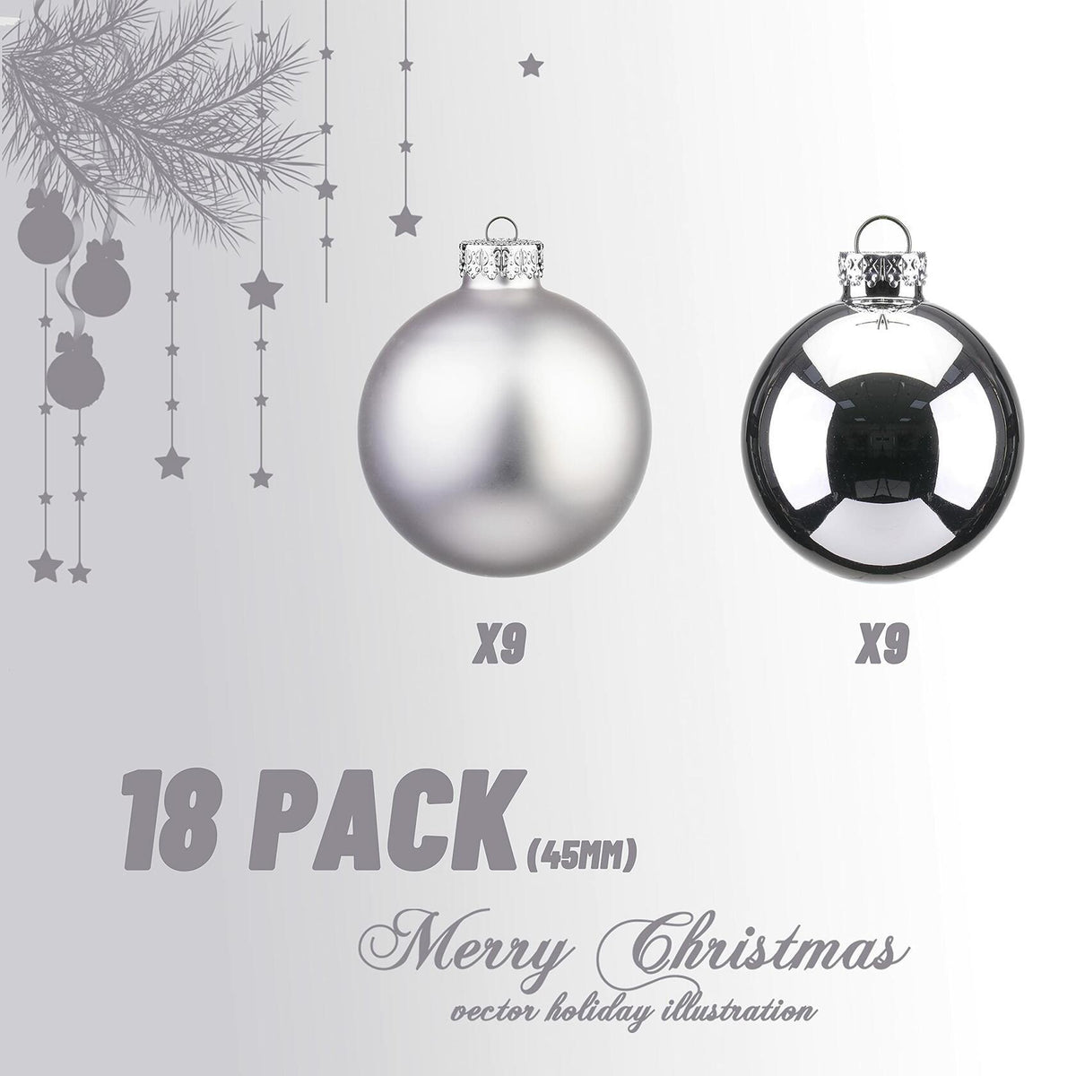 18 Pcs 1.8 in Glass Christmas Ball Ornaments, Silver