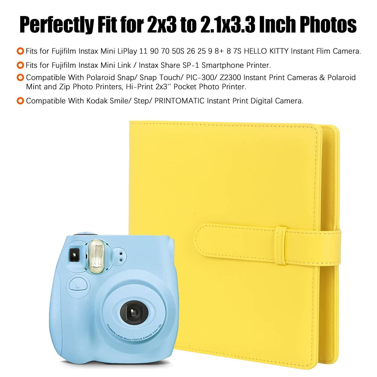 256 Pocket Photo Album for Instax Mini and Polaroid 2x3, Yellow