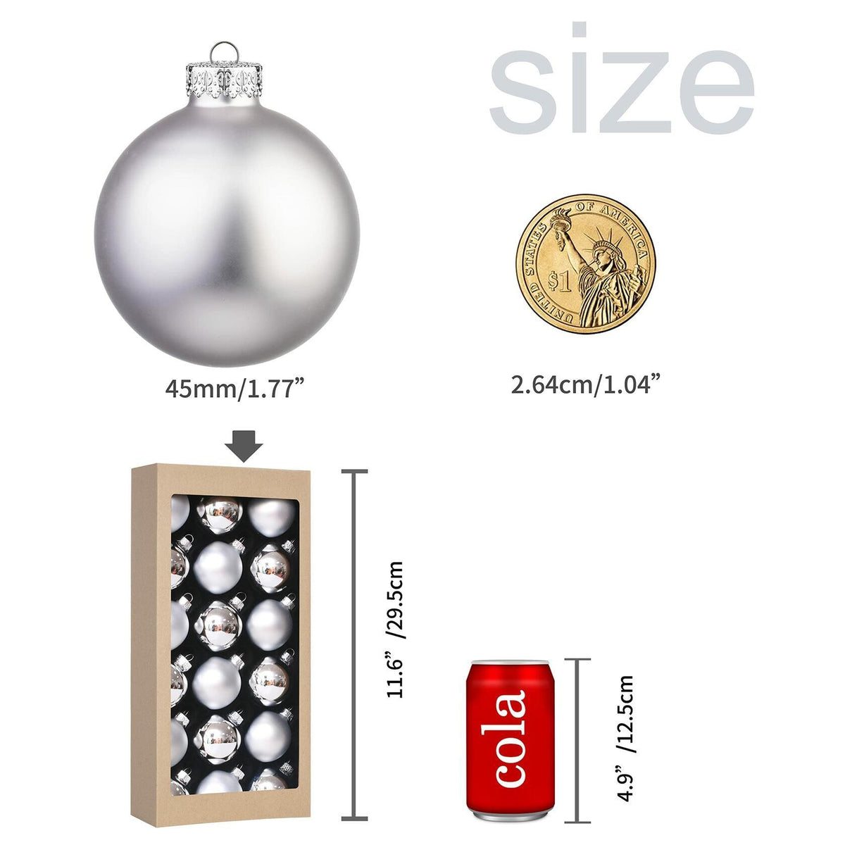 18 Pcs 1.8 in Glass Christmas Ball Ornaments, Silver