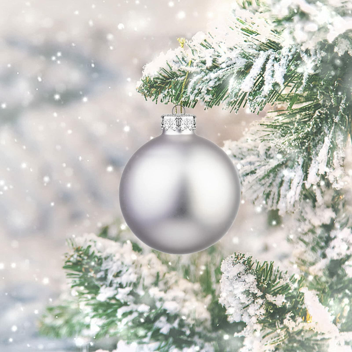 18 Pcs 1.8 in Glass Christmas Ball Ornaments, Silver