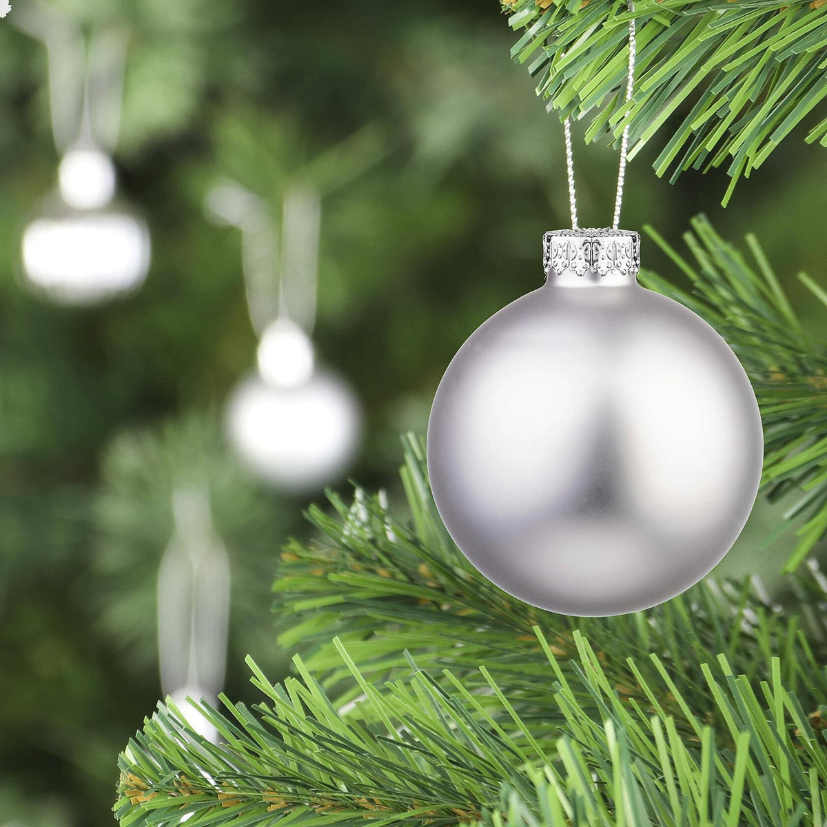 18 Pcs 1.8 in Glass Christmas Ball Ornaments, Silver