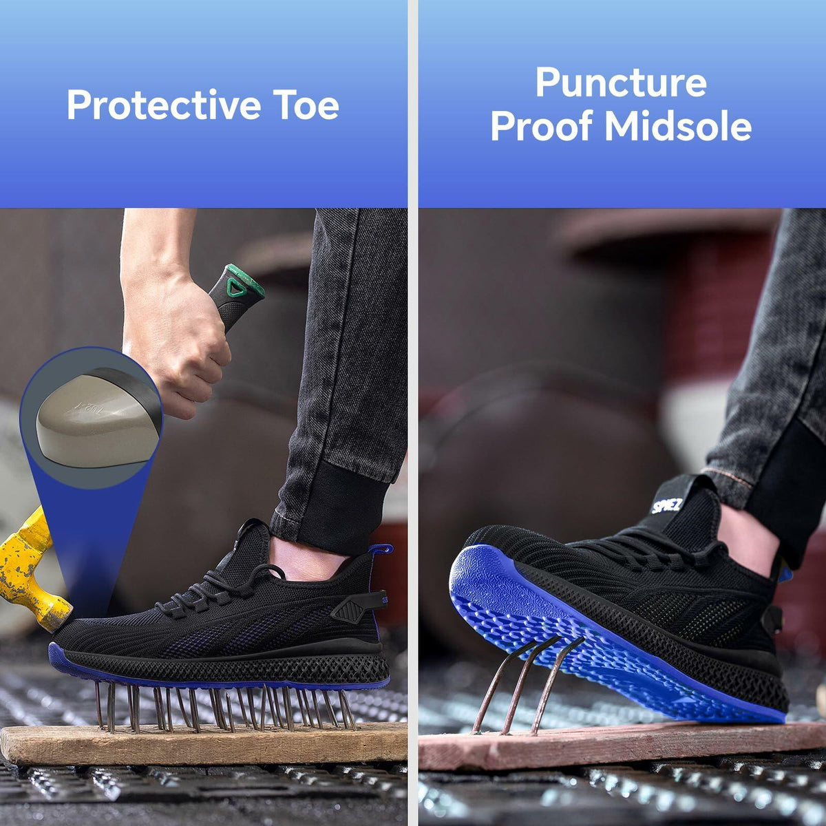 Women's/Unisex Safety Shoes w/Composite Toe Cap, Puncture Proof Lightweight Size- M8/W9