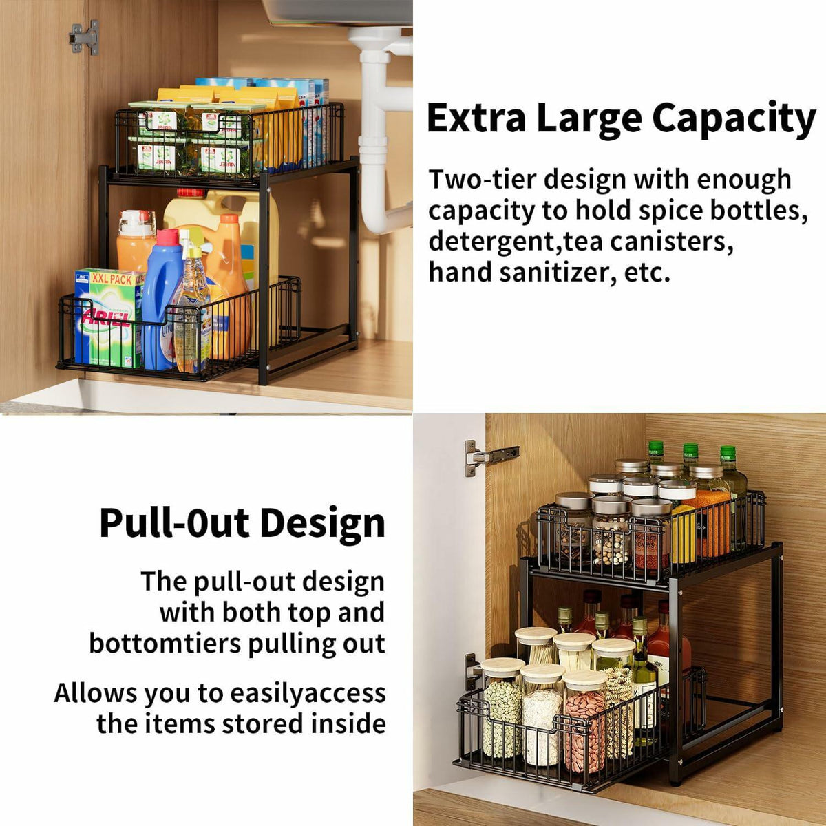 Under Sink Organizer, 2-Tier Pull Out Cabinet Organizer, Metal (1 Pack)