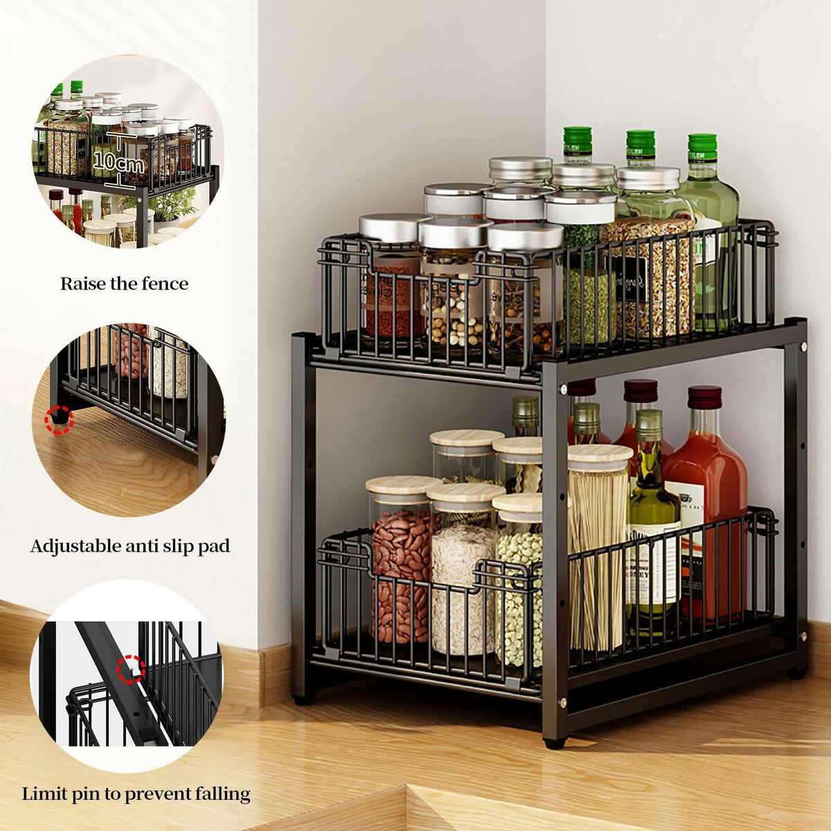 Under Sink Organizer, 2-Tier Pull Out Cabinet Organizer, Metal (1 Pack)