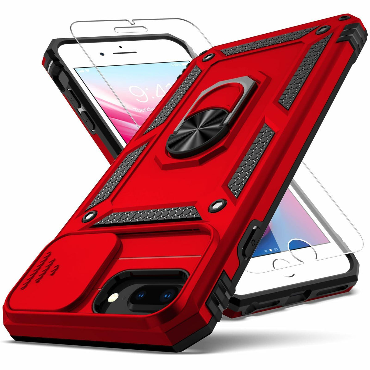YZOK iPhone 8 Plus/7 Plus Case with HD Screen Protector Red New