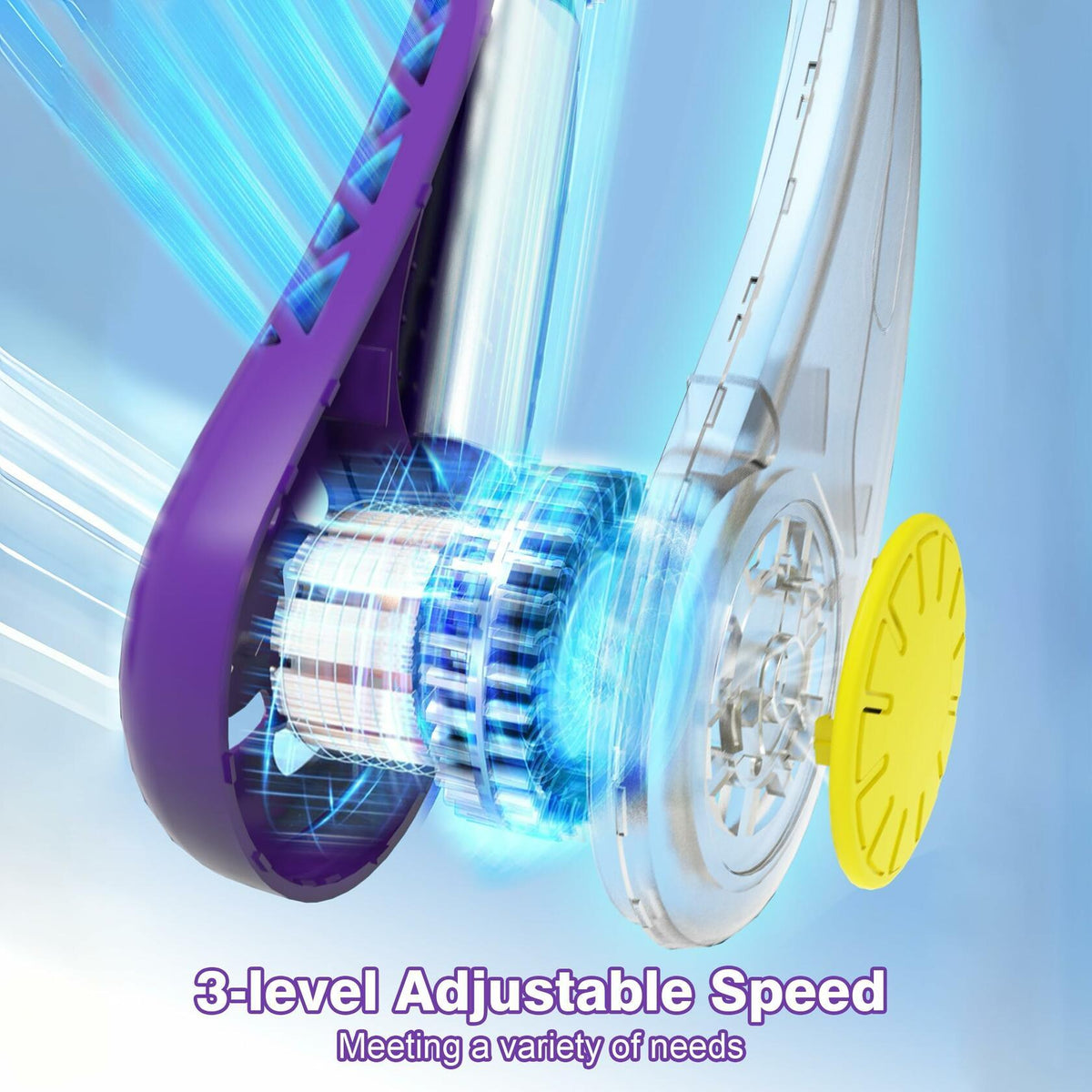 NinetinGel Neck Fan USB Rechargeable Purple Portable Indoor Outdoor Travel