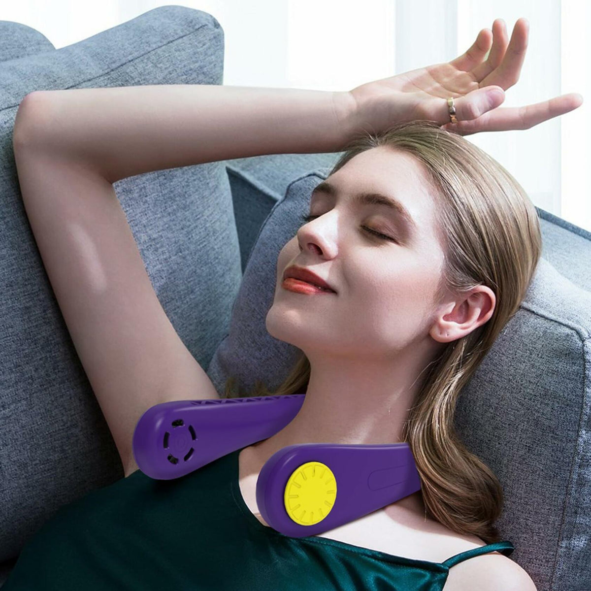 NinetinGel Neck Fan USB Rechargeable Purple Portable Indoor Outdoor Travel