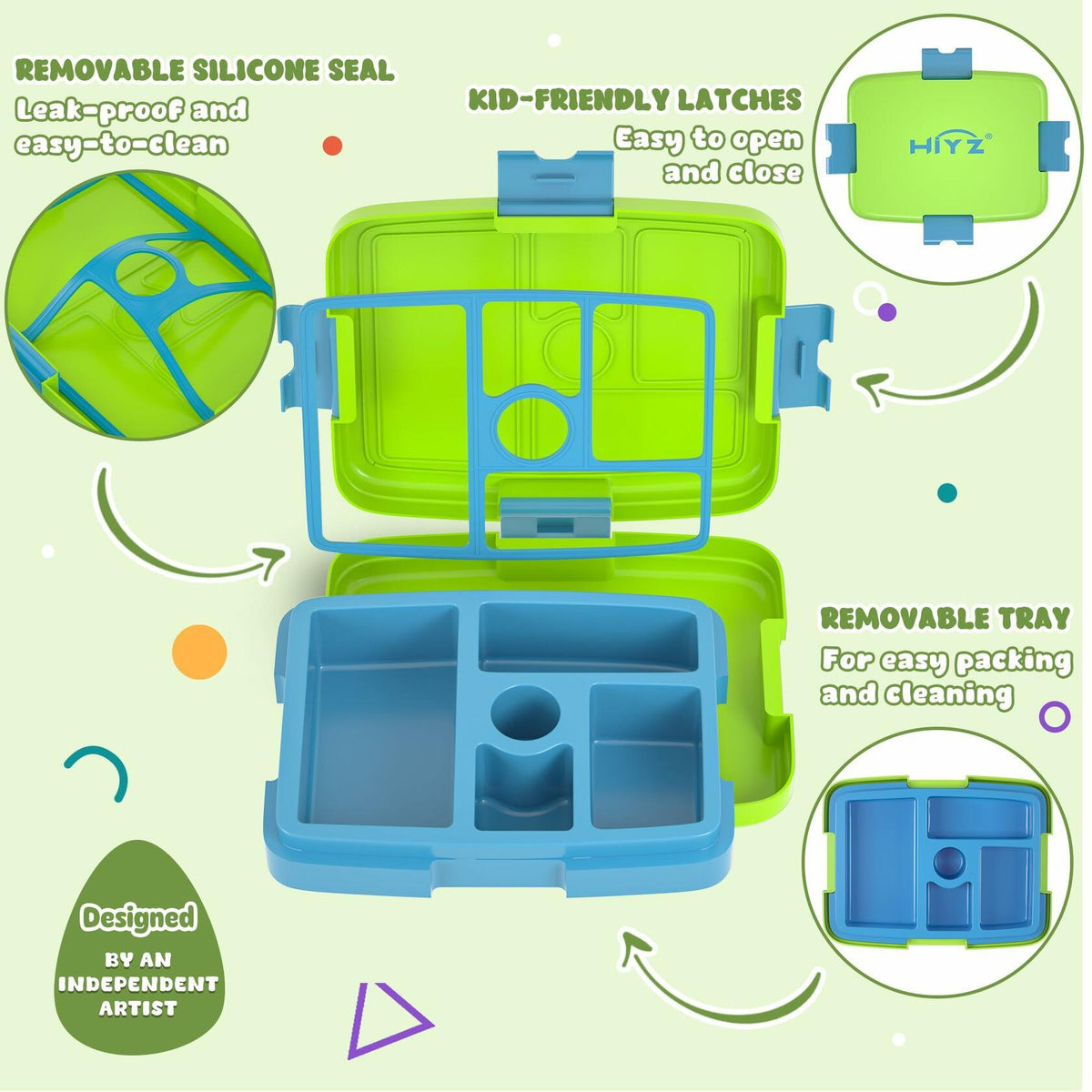 HiYZ Kids Bento Lunch Box 5 Compartments Leak-Proof BPA-Free Ages 3-7