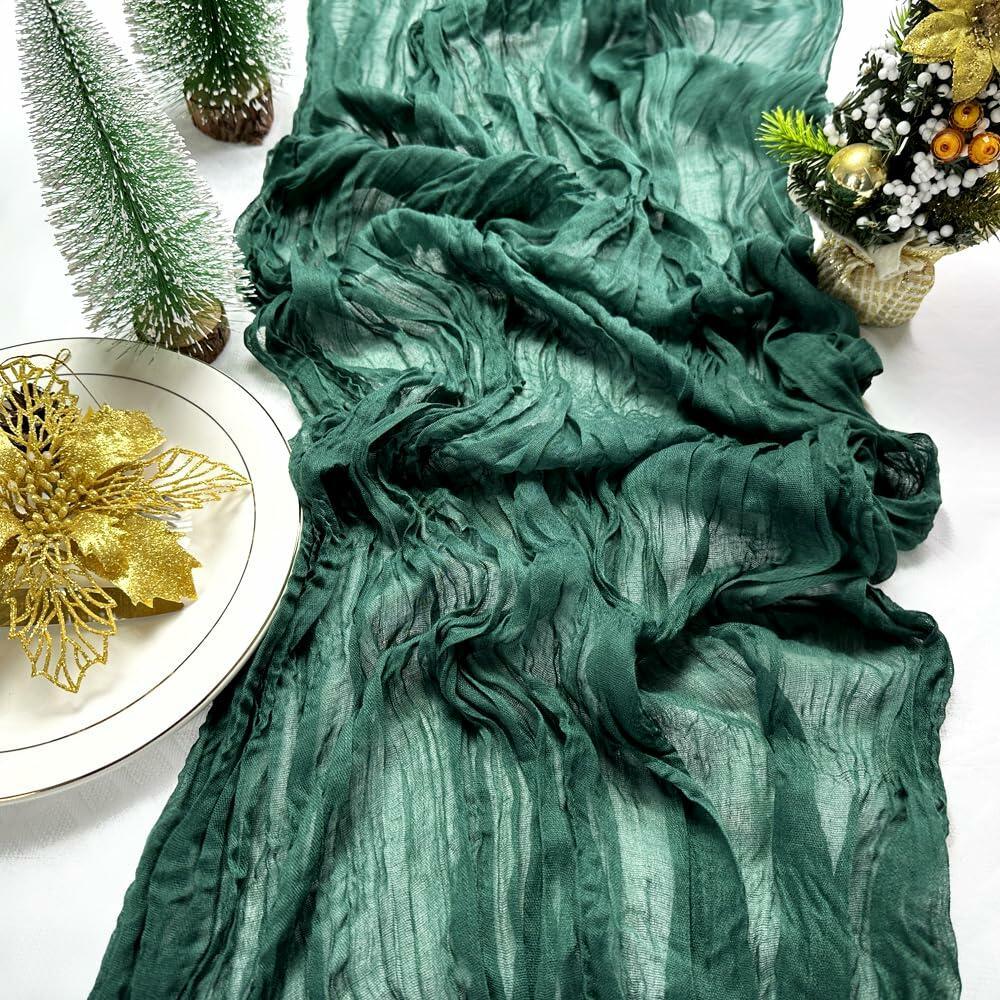 Booque Valley 3 Pack Green Cheesecloth Christmas Table Runner 35x120in Boho