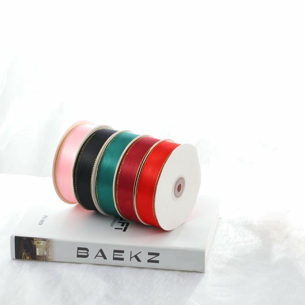BAEKZ 1in Black Satin Ribbon Gold Edged 50 Yd Roll Flower Gift Decor