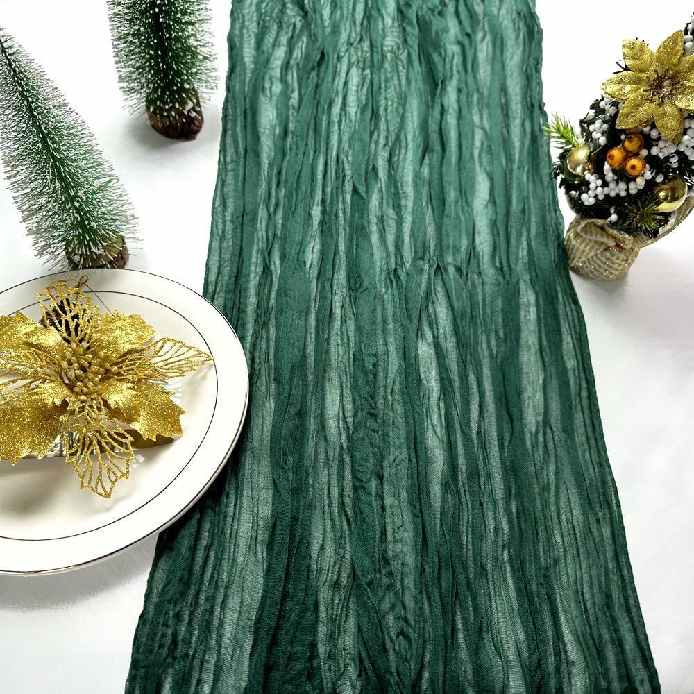 Booque Valley 3 Pack Green Cheesecloth Christmas Table Runner 35x120in Boho