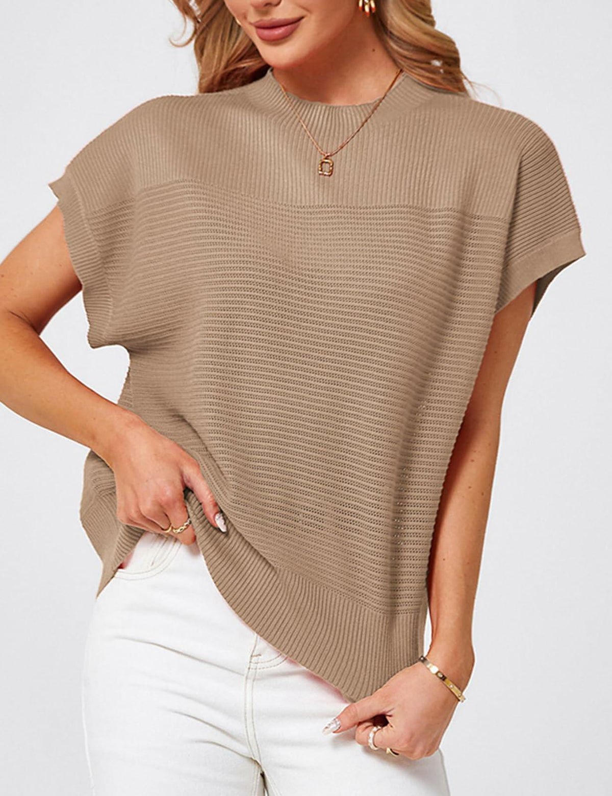 Womens Ribbed Knit Crop Tank Top Dark Apricot Size L