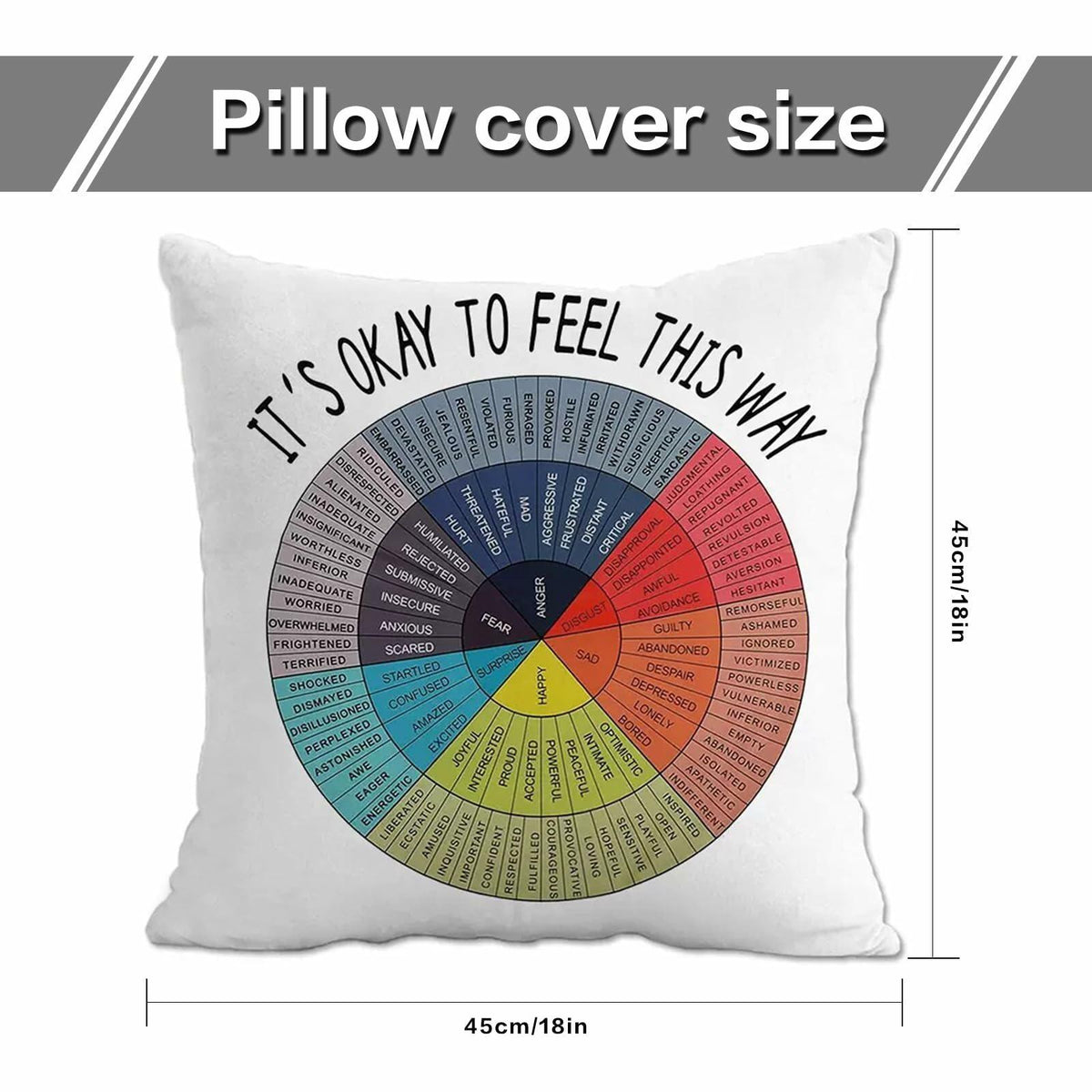Chinosuo Feelings Wheel Pillow Covers 18x18 White Emotional Therapy Decor