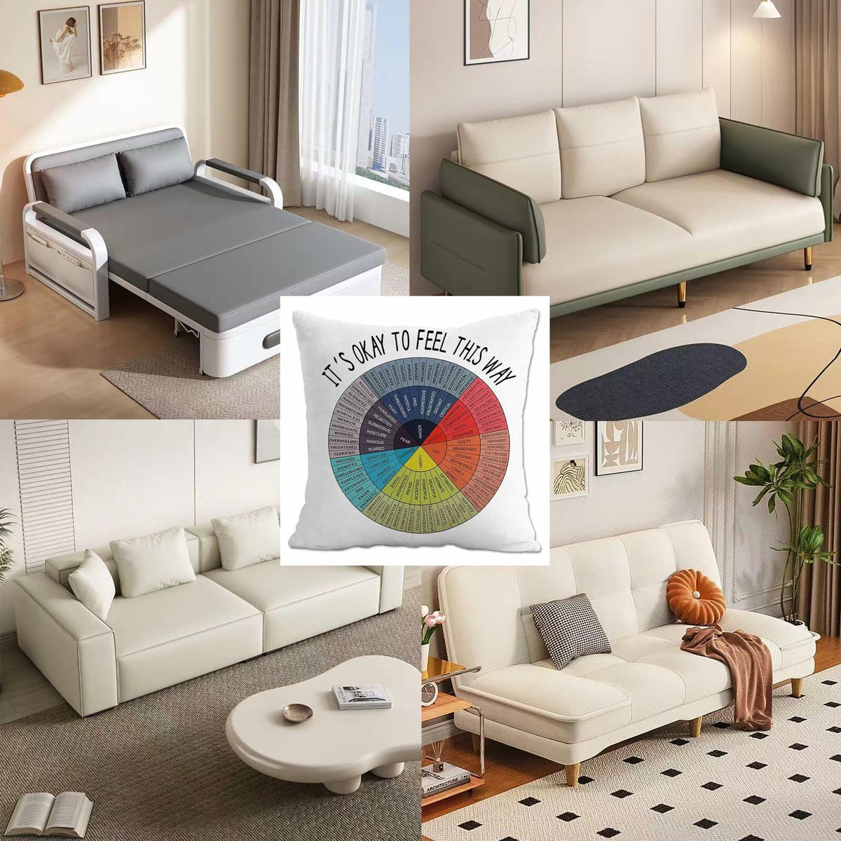 Chinosuo Feelings Wheel Pillow Covers 18x18 White Emotional Therapy Decor