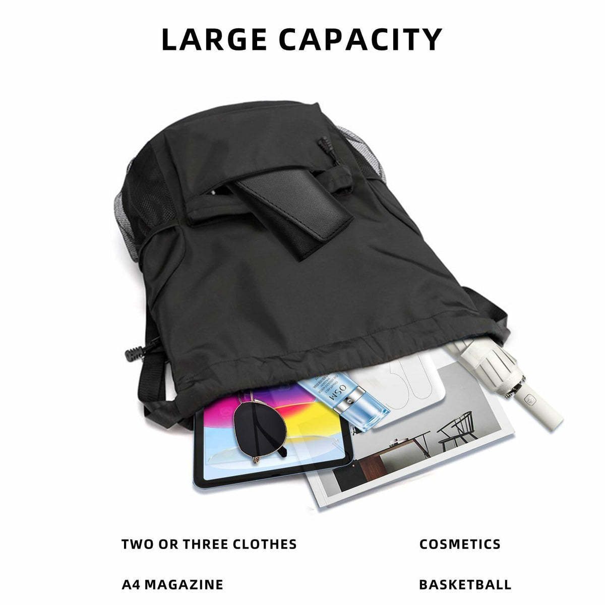 Sofanler Drawstring Backpack Gym Bag with Shoes Compartment Black