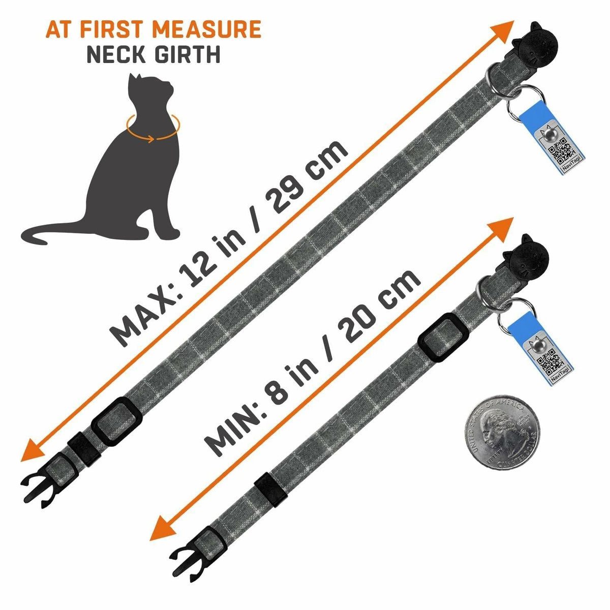 NaviTagi Cat Breakaway Collar XS Bell Bow Tie Personalized QR ID Kitten Adult