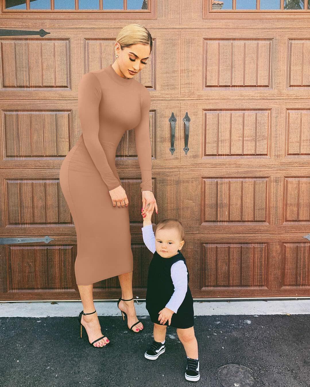 GOBLES Women's Sexy Turtleneck Long Sleeve Elegant Bodycon Dress Camel Size 2XL