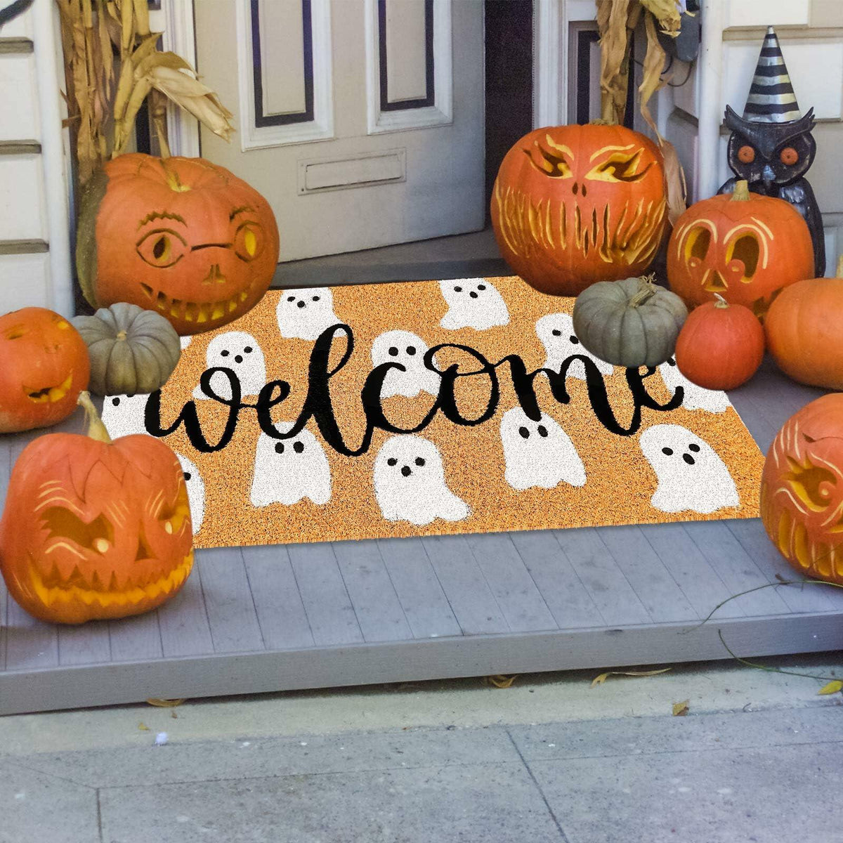 JarThenaAMCS Halloween Coir Doormat Cute Ghost Non-Slip 16.5x29 Inch