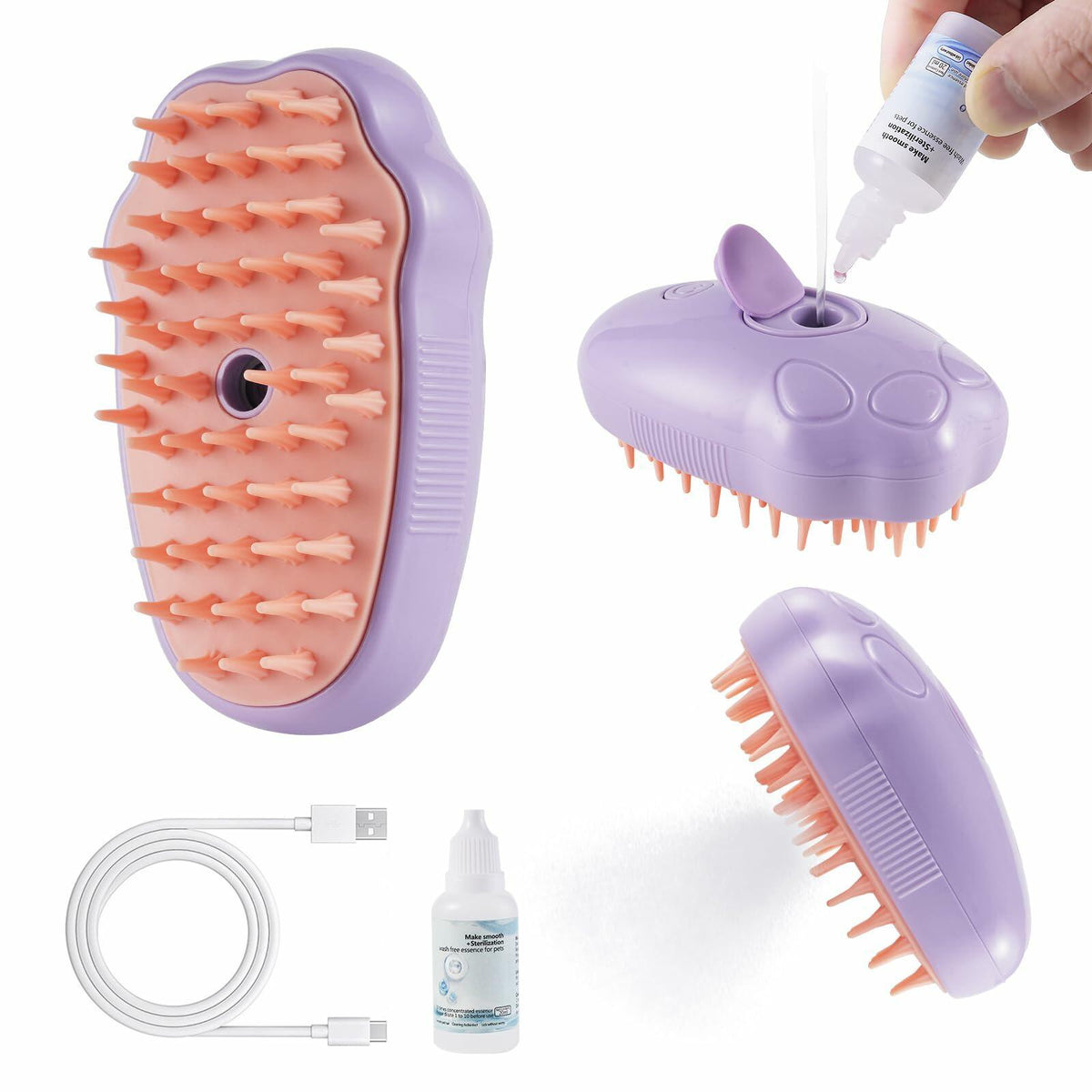 Cat Steam Brush Purple 2nd Gen Self-Cleaning Pet Hair Remover Shedding Tool