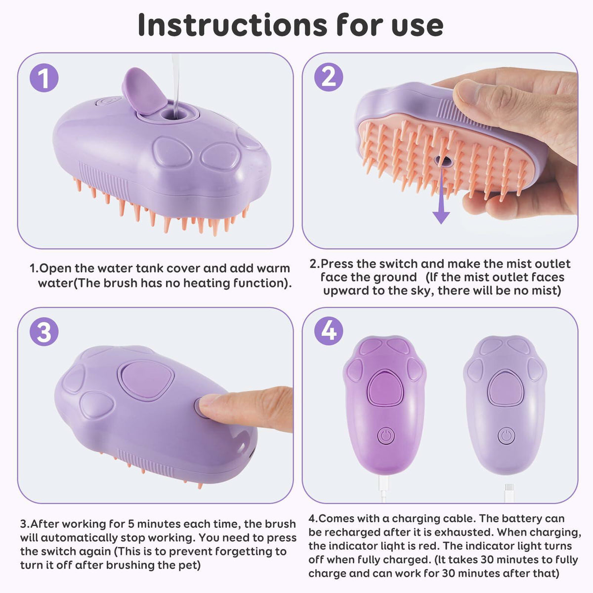 Cat Steam Brush Purple 2nd Gen Self-Cleaning Pet Hair Remover Shedding Tool