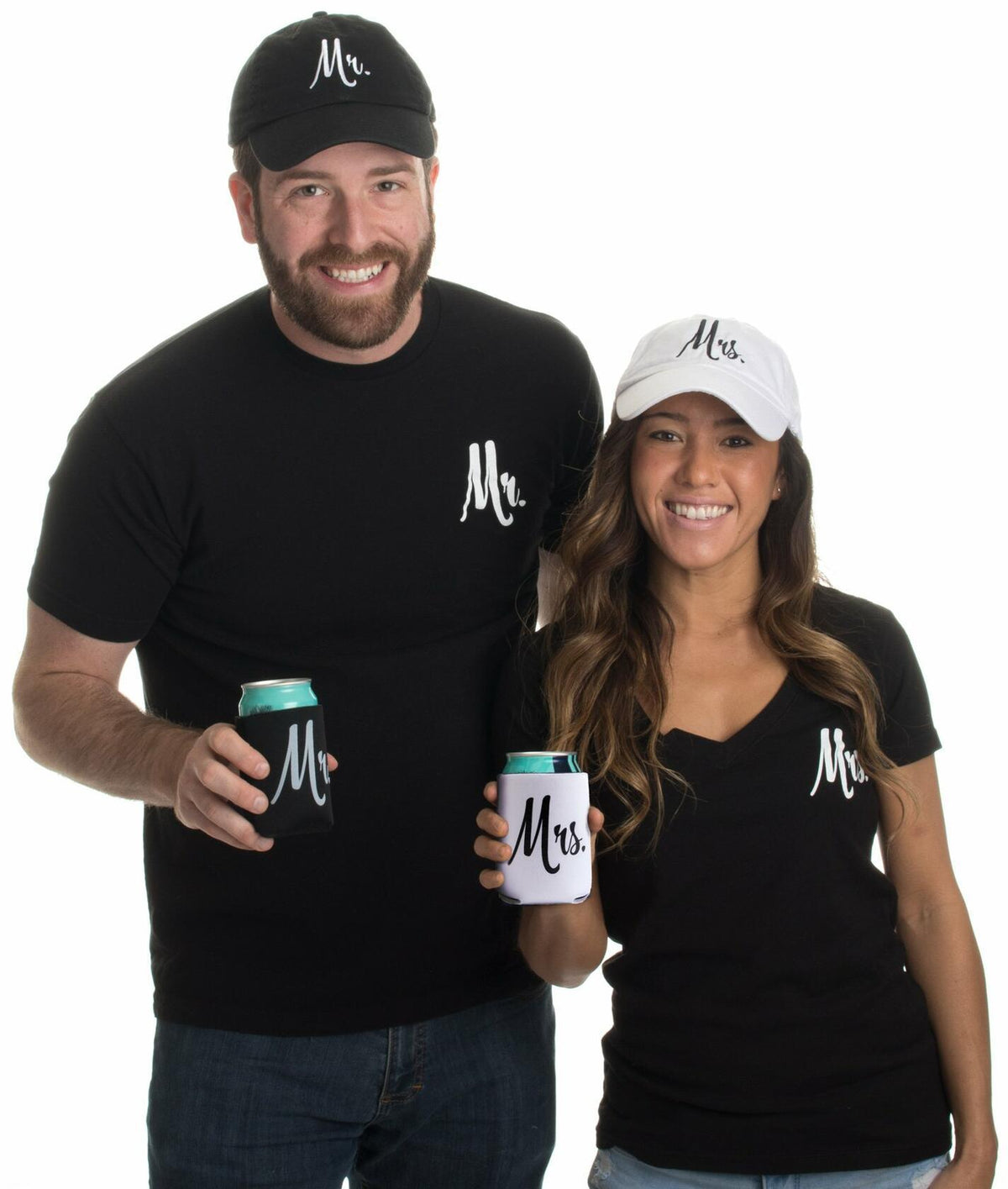 Ann Arbor T-shirt Co. Matching Mr. & Mrs. Baseball Caps Set with Beer Holder
