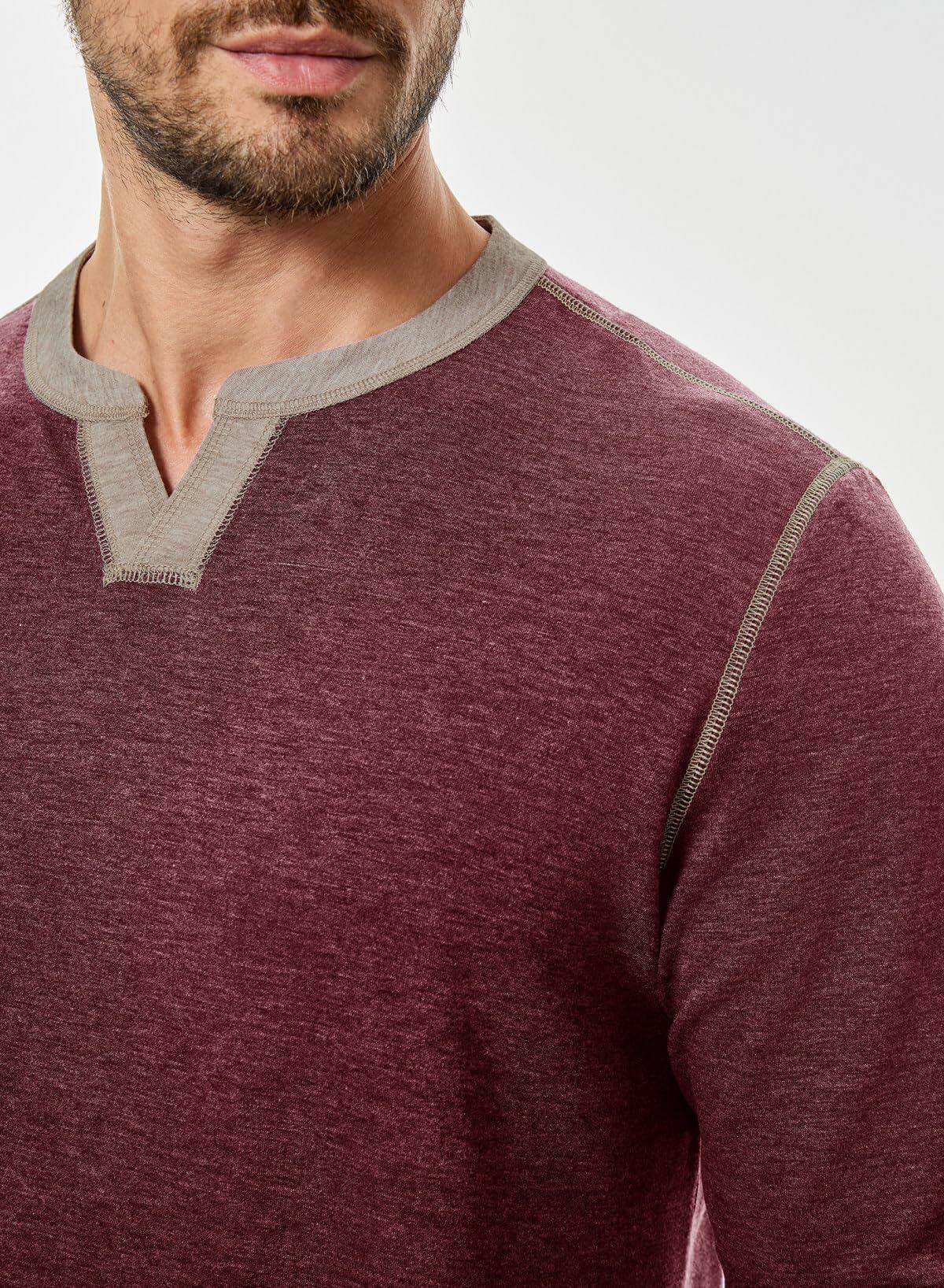 JMIERR Men's Henley Shirt Red Long Sleeve V Neck Lightweight Size 2XL