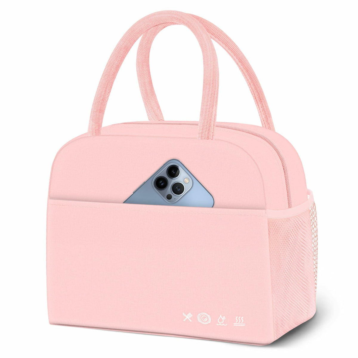 KUBYA Insulated Lunch Bag Pink Reusable Tote for Women Men Office Travel Picnic
