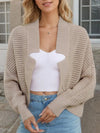 Openwork Open Front Long Sleeve Cardigan - Camel / S