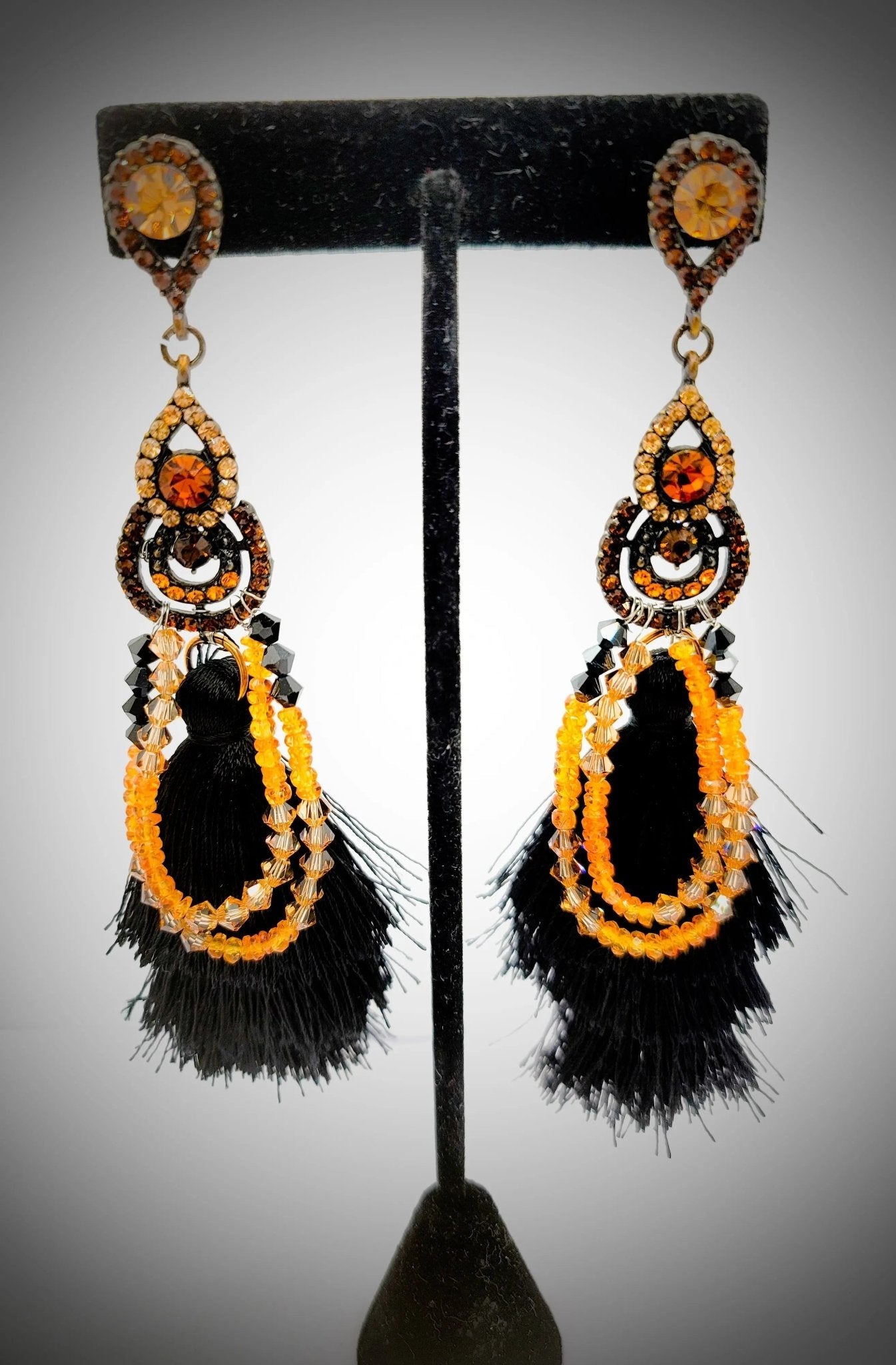 Orange Sapphire Tassel Earrings