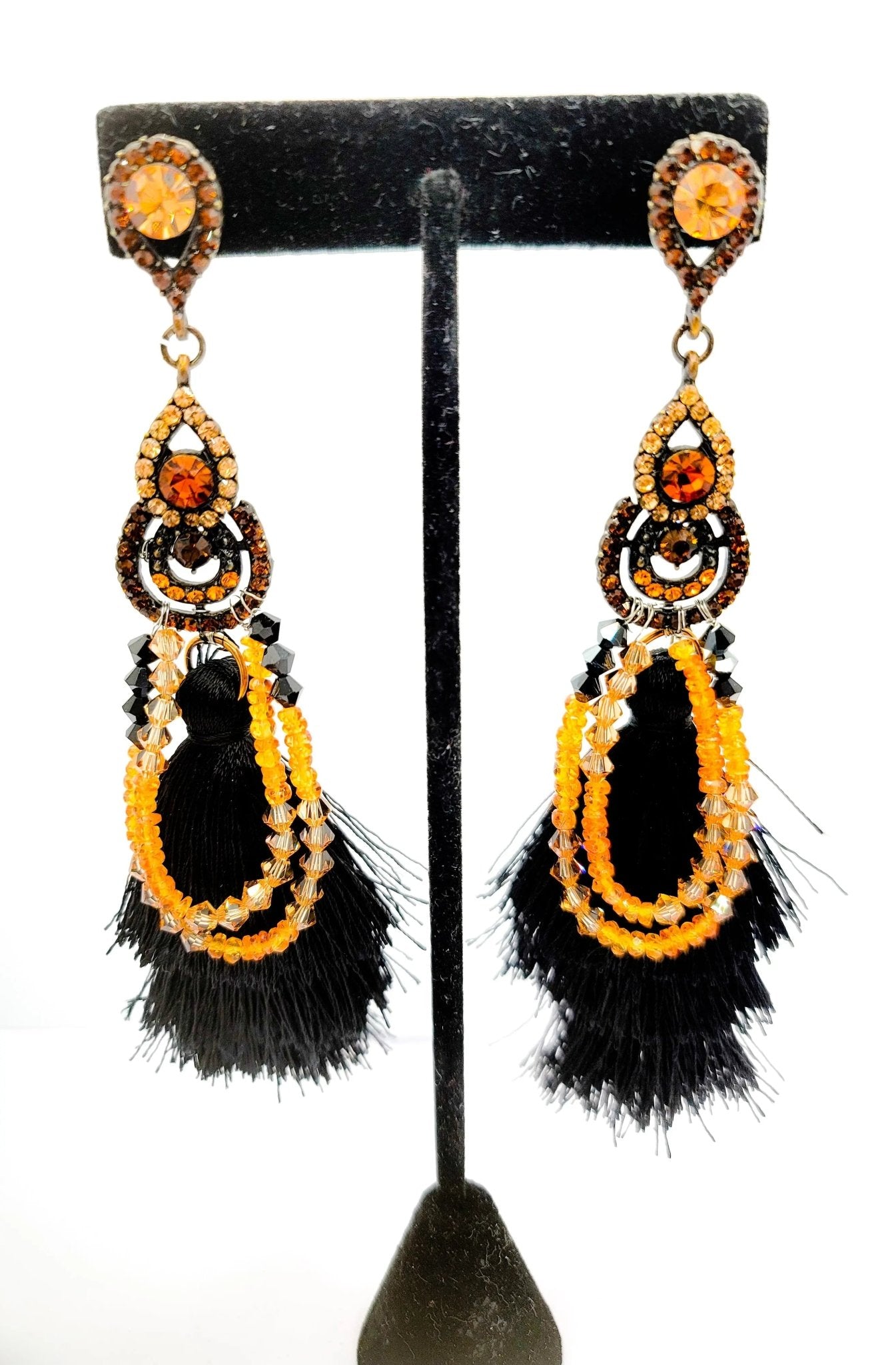 Orange Sapphire Tassel Earrings