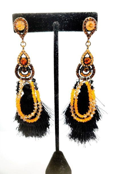Orange Sapphire Tassel Earrings
