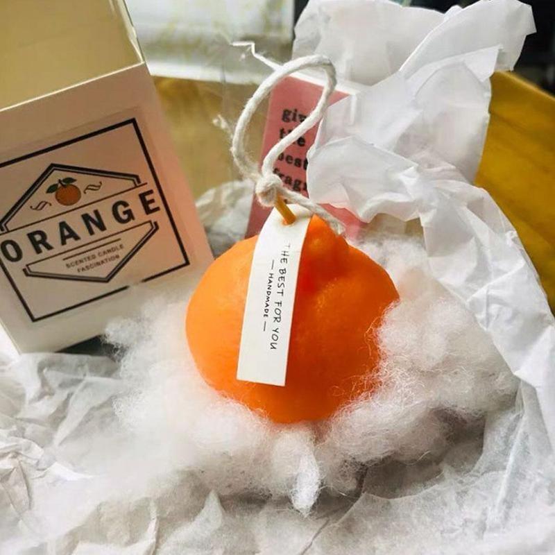 Orange Shaped Scented Candle Fruit Soy Wax Candle Smokeless Oil Aromatherapy Candle Cool Candles Shaped Candles Novelty Candle for Wedding Holiday Birthday Party Decor Aesthetic Candles for Women with Flower Fragrance