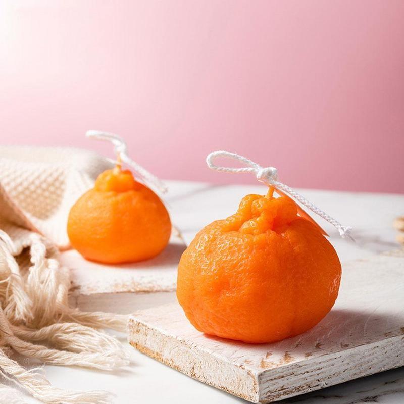 Orange Shaped Scented Candle Fruit Soy Wax Candle Smokeless Oil Aromatherapy Candle Cool Candles Shaped Candles Novelty Candle for Wedding Holiday Birthday Party Decor Aesthetic Candles for Women with Flower Fragrance