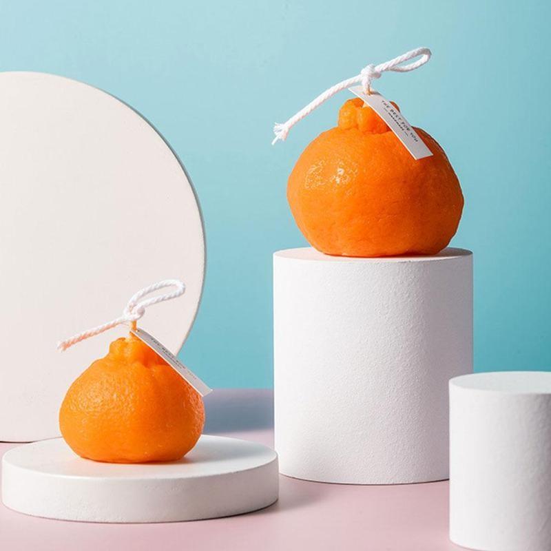 Orange Shaped Scented Candle Fruit Soy Wax Candle Smokeless Oil Aromatherapy Candle Cool Candles Shaped Candles Novelty Candle for Wedding Holiday Birthday Party Decor Aesthetic Candles for Women with Flower Fragrance