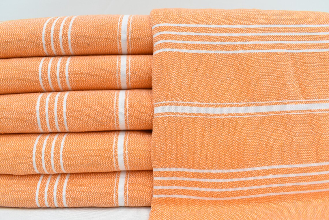 Orange Monaco Turkish Towel – Lightweight Quick Dry Beach & Bath Towel, Luxury Turkish Cotton Spa Towel, Travel & Pool Towel
