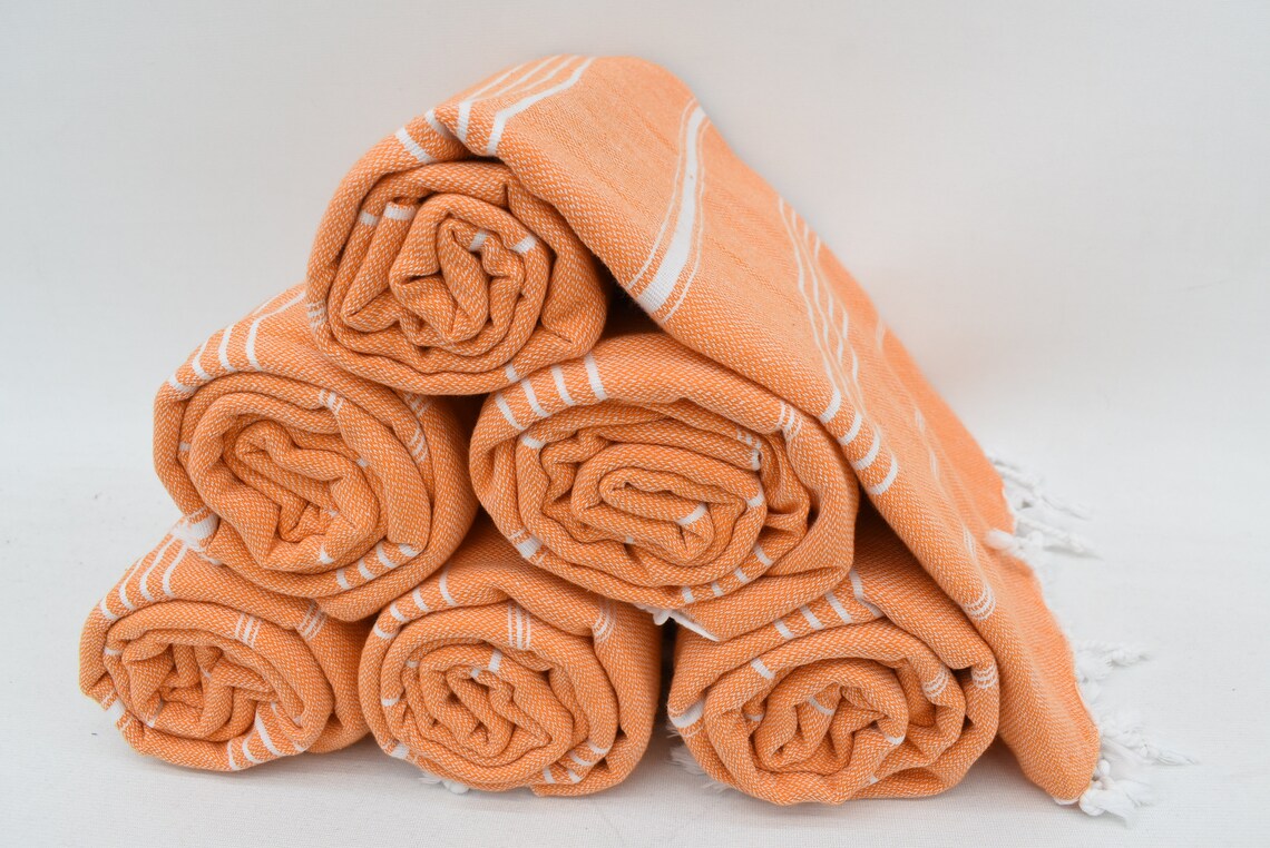 Orange Monaco Turkish Towel – Lightweight Quick Dry Beach & Bath Towel, Luxury Turkish Cotton Spa Towel, Travel & Pool Towel