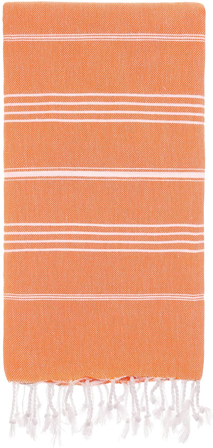 Orange Monaco Turkish Towel – Lightweight Quick Dry Beach & Bath Towel, Luxury Turkish Cotton Spa Towel, Travel & Pool Towel