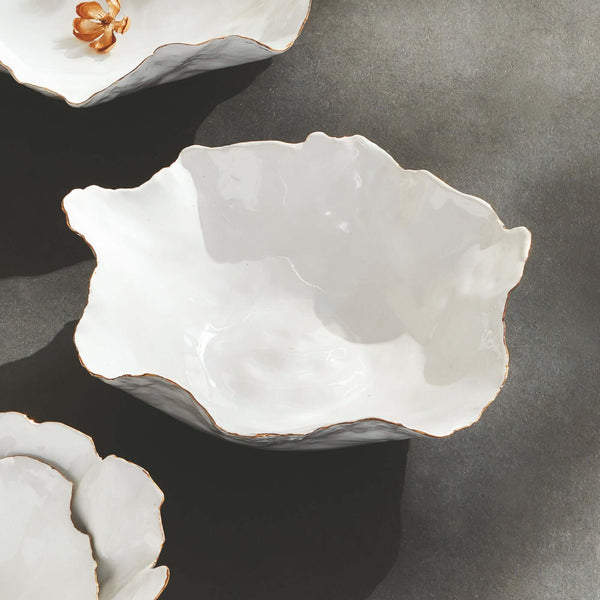 Organic Shape Decorative Ceramic Bowl with Gold Trim