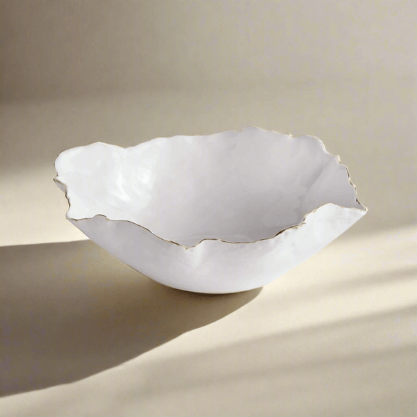 Organic Shape Decorative Ceramic Bowl with Gold Trim