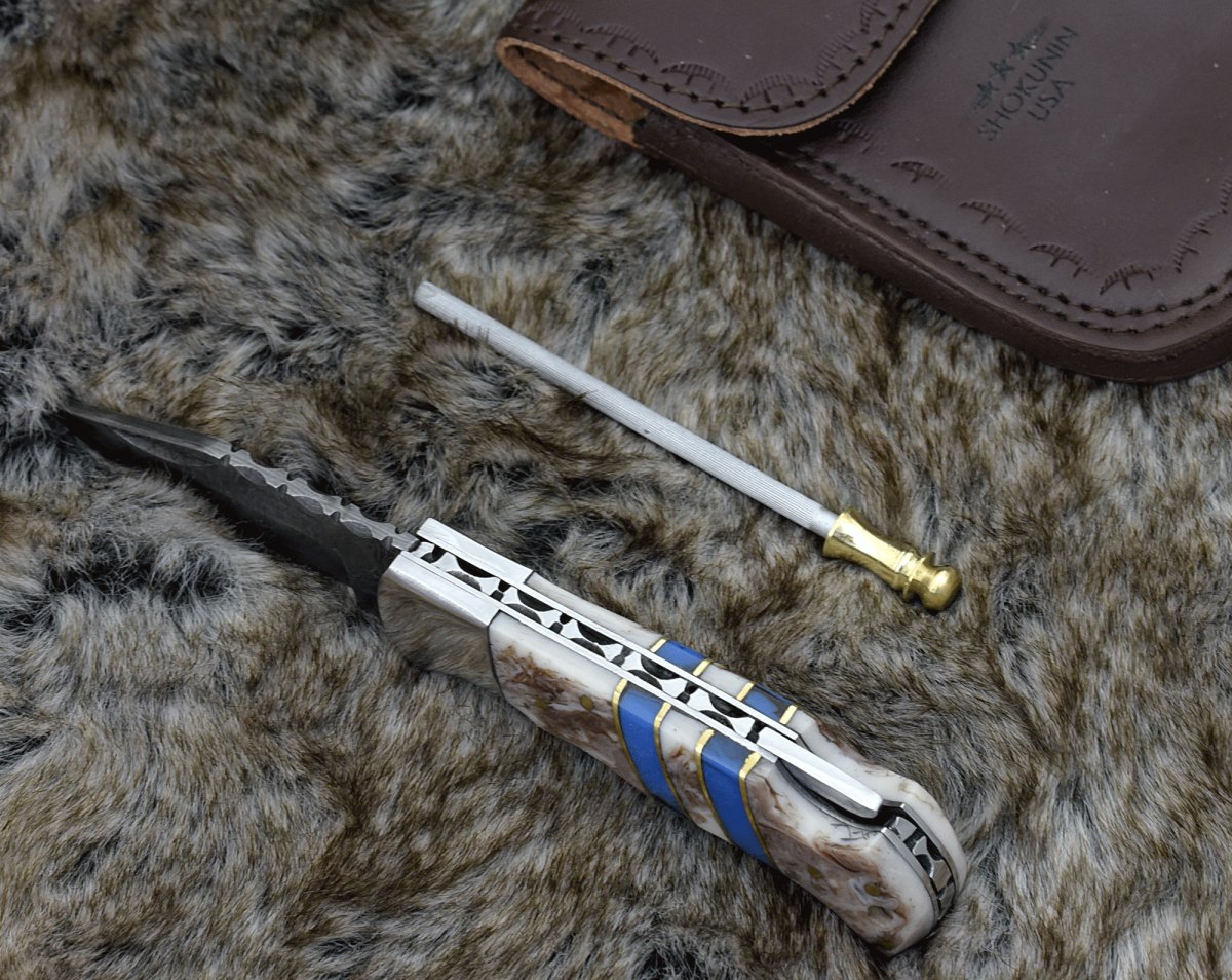 Orion Damascus Pocket Knife with Resin Handle
