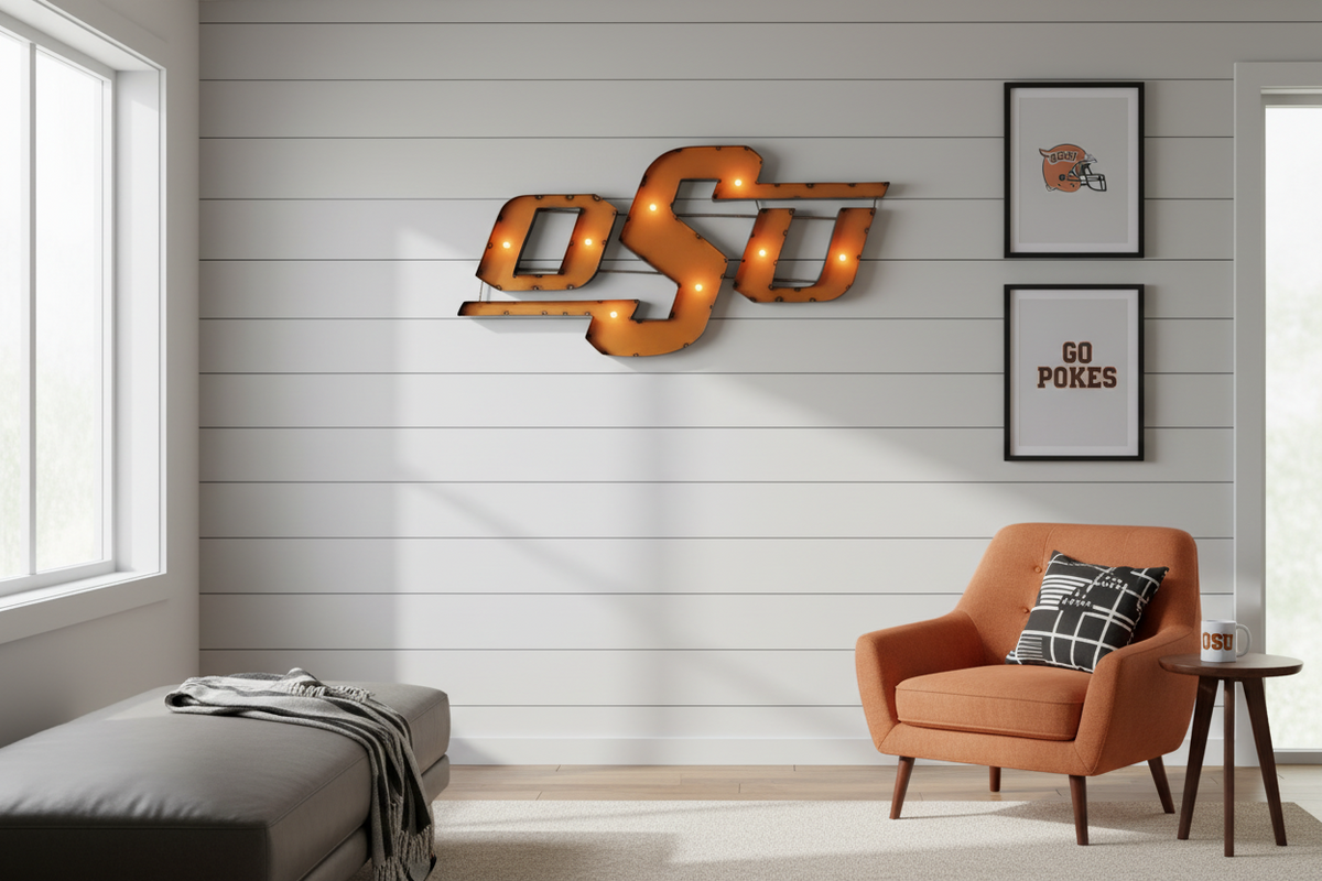 Oklahoma State Lighted Recycled Metal Wall Decor