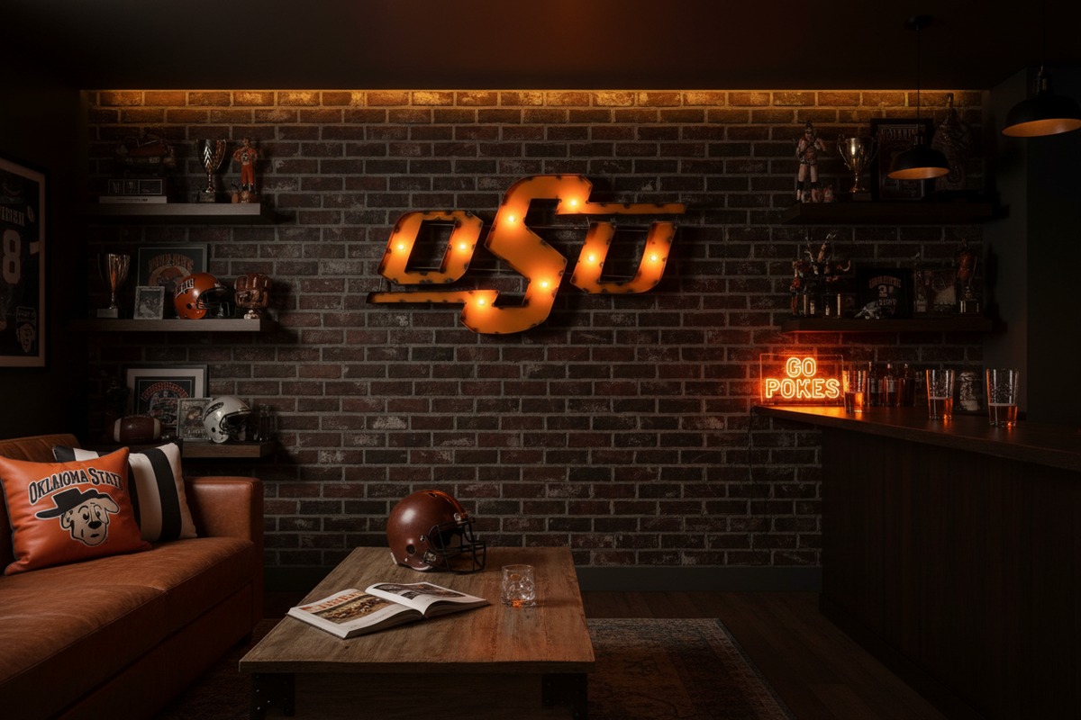Oklahoma State Lighted Recycled Metal Wall Decor