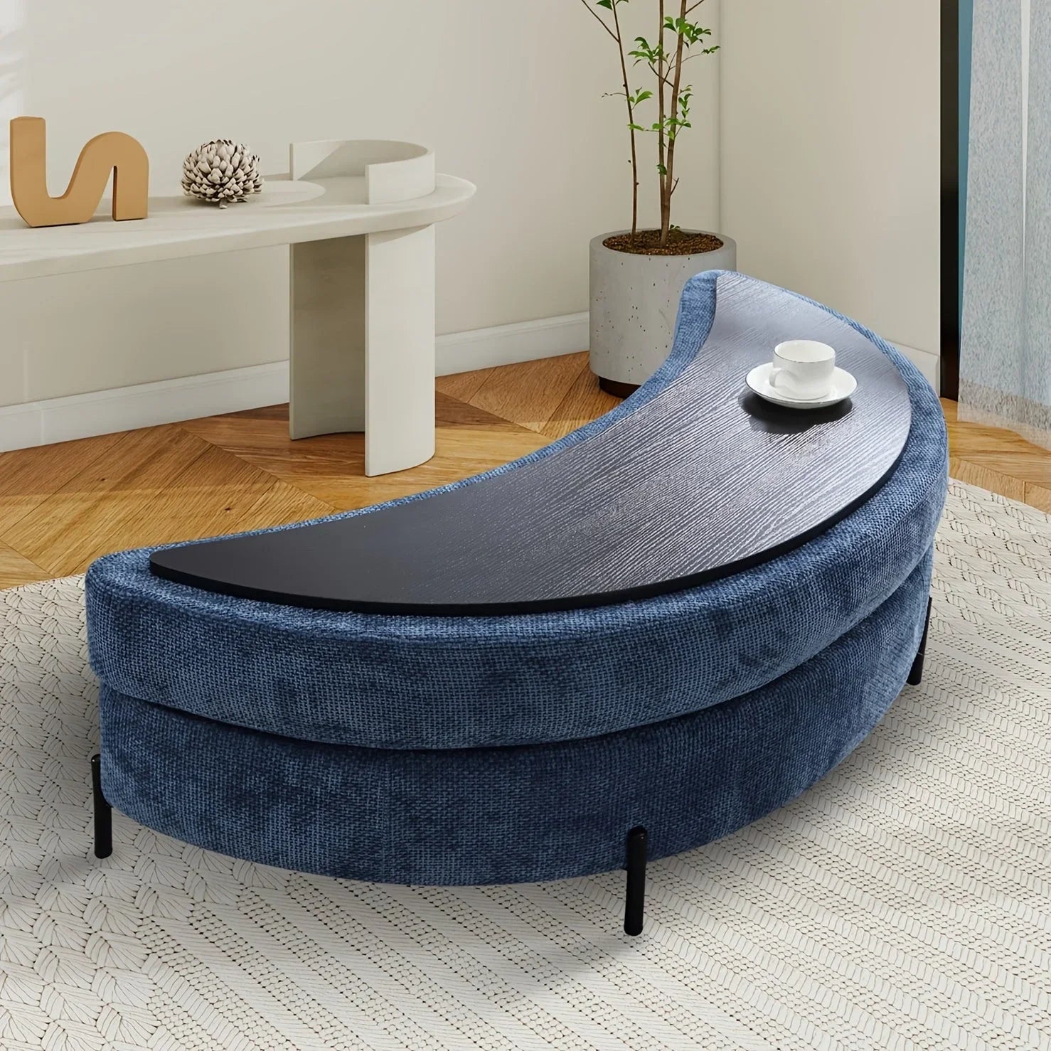 Ottoman Bench - Storage Half Moon Brown