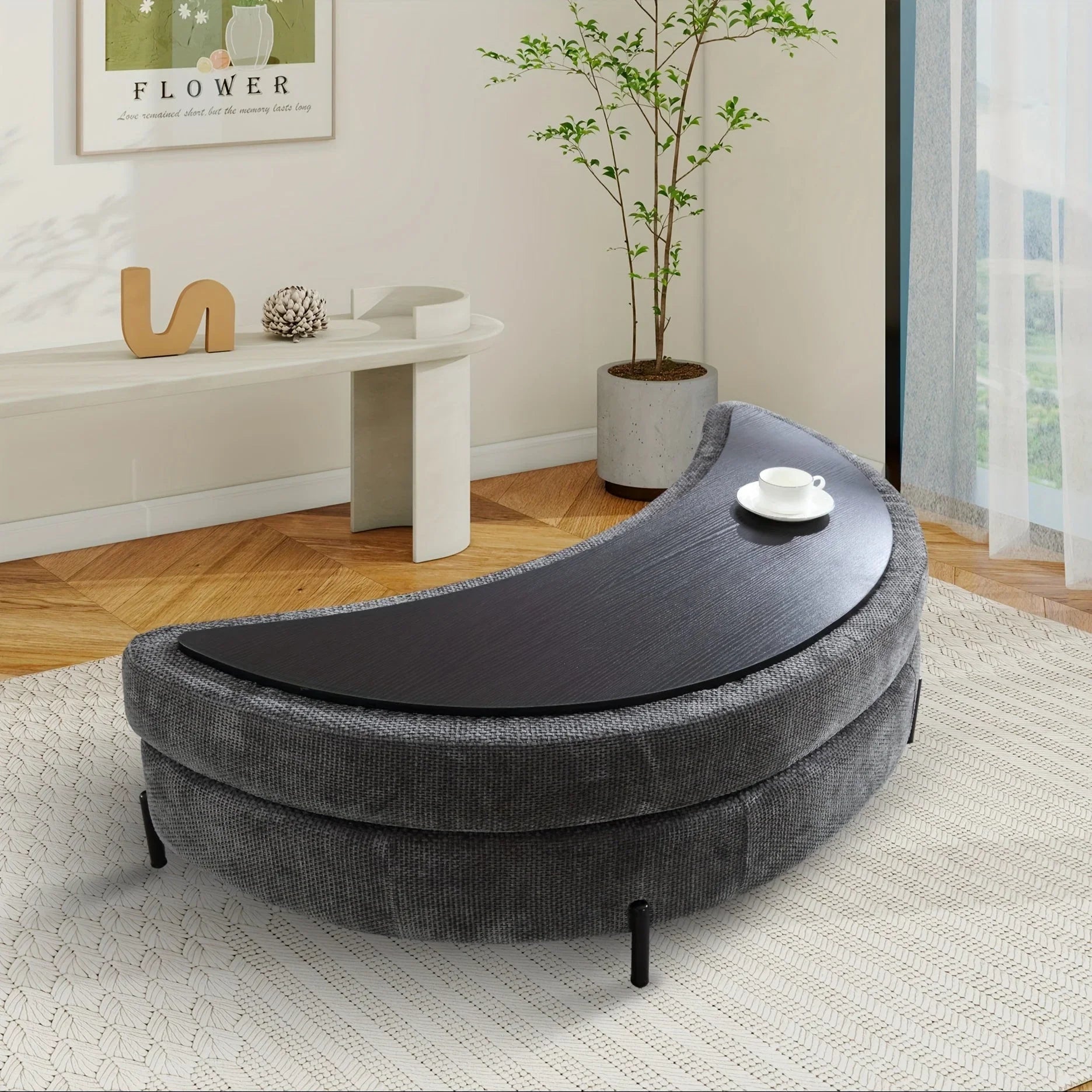 Ottoman Bench - Storage Half Moon Brown