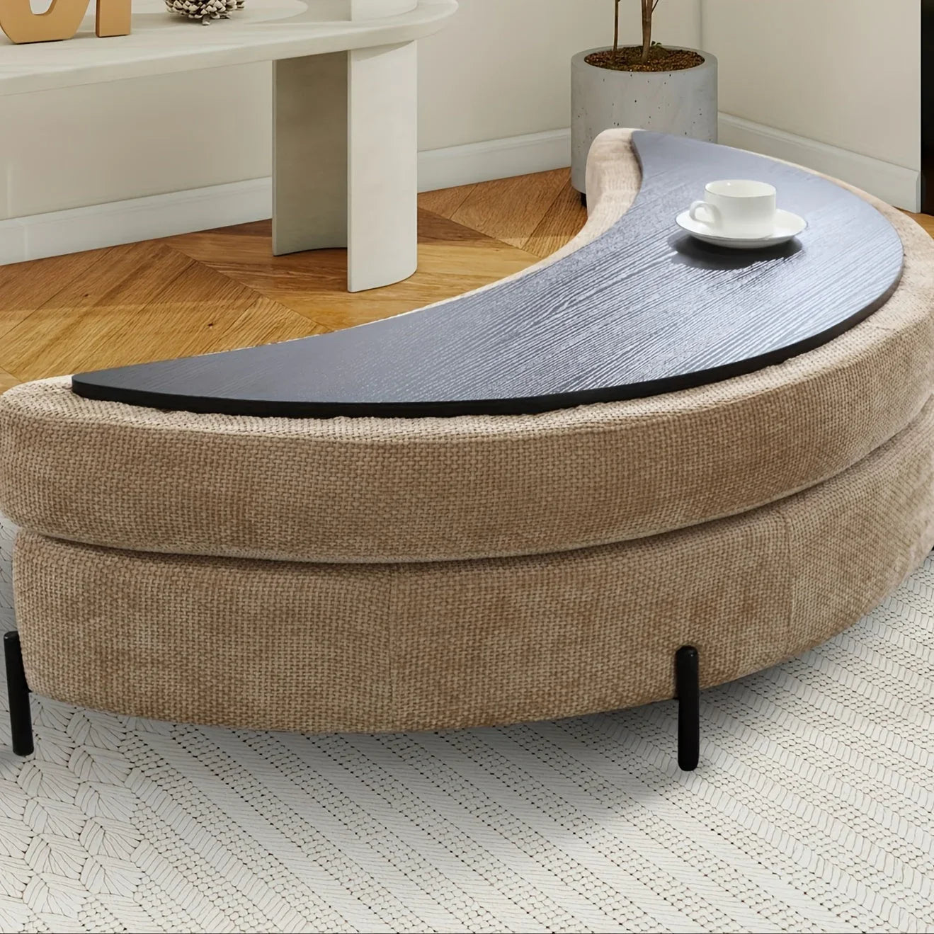 Ottoman Bench - Storage Half Moon Brown
