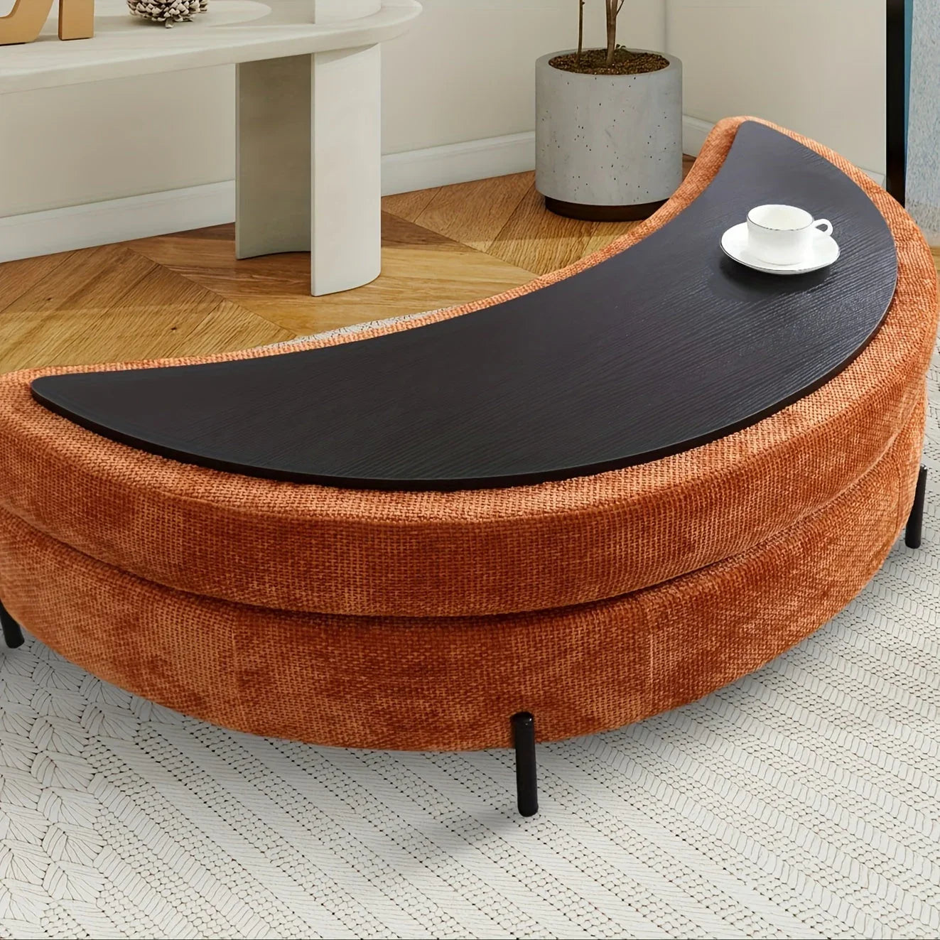 Ottoman Bench - Storage Half Moon Brown